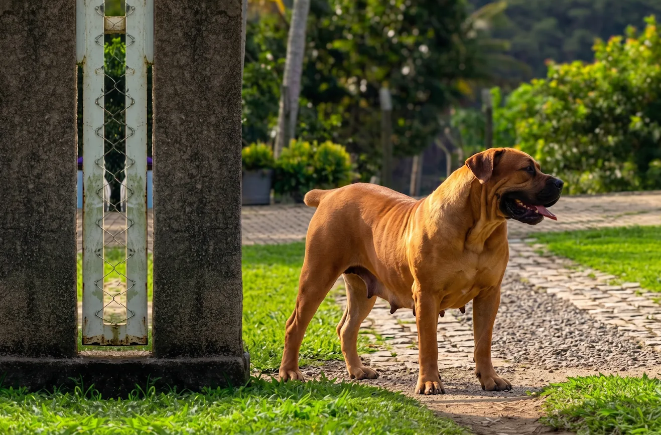 Boerboel Terra Brasa em paisagem ao entardecer
